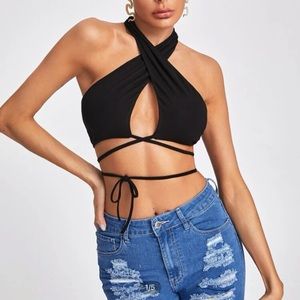 Black Strappy Halter Crop Top